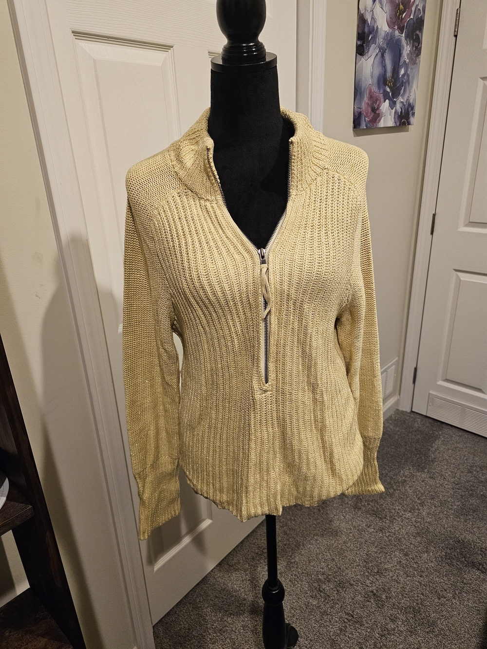 Moda International Light Yellow Ribbed Half-Zip Sweater